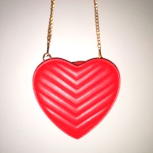 Quilted Red Heart Bag W/ gold crossbody chain .